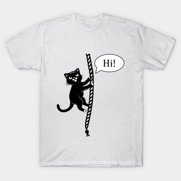 Cat Climbing Rope Funny T-Shirt by VecTikSam